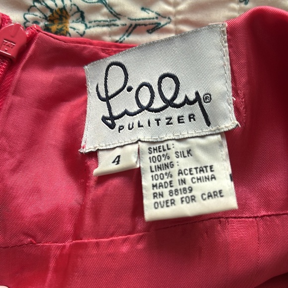 Rare Lilly Pulitzer Vintage White Label Christmas Holiday Silk Tree Dress 4 Pink - Picture 6 of 6